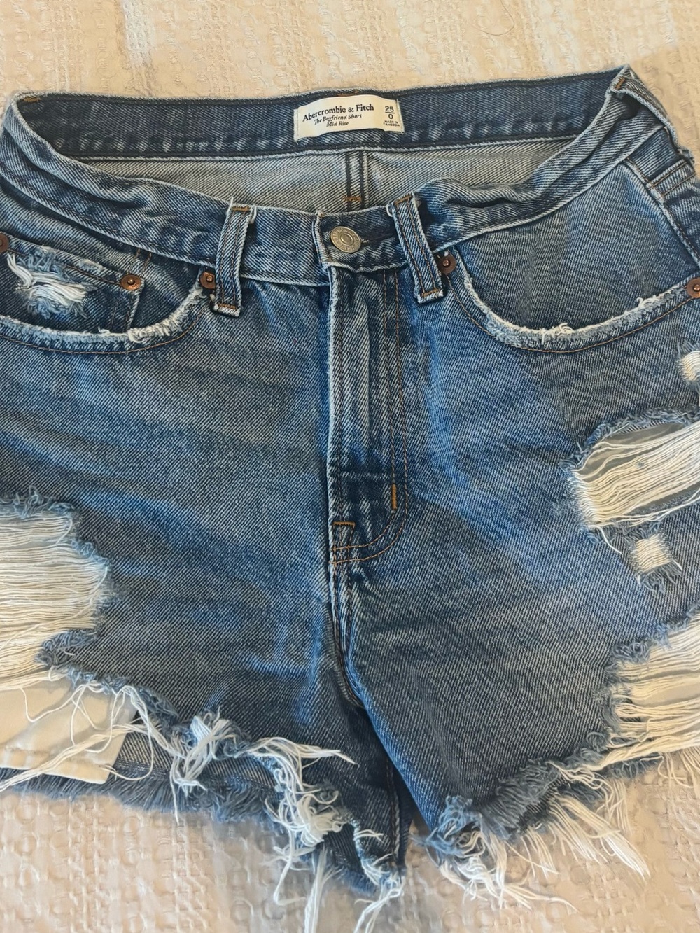 Abercrombie & Fitch Women's Distressed Denim Shorts - Blue Wash boyfriend fit